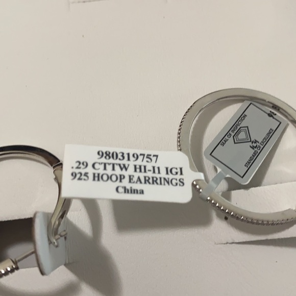 Diamond Silver Hoop Earrings - Picture 3 of 4